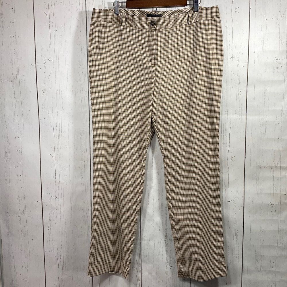 Talbots Signature Womens Tan Brown Plaid Straight Leg  Pants